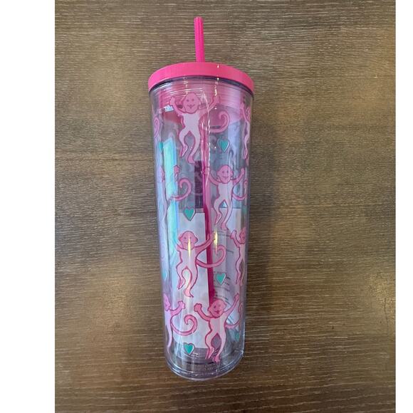 Roller Rabbit Other - NEW Pink Roller Rabbit X Starbucks Clear 24 oz tumbler w/ Lid Straw